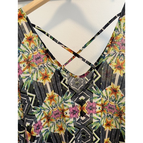 ASTR Caftan Sheer Swim Cover Up Small Black Multicolor Floral - Picture 2 of 5